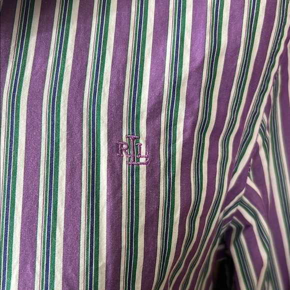 Vintage Ralph Lauren Petite Green and Purple Striped Button Up - Picture 4 of 6